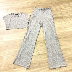 Grey set (cropped top flare pants) Stretchy
